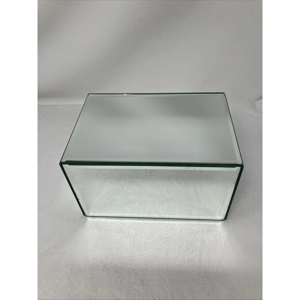 Mirrored Jewelry Box 3 Drawer Glass Organizer Crystal Knobs Ring Tray 9x6x5.5”